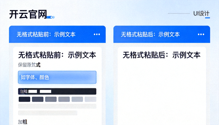 开云官网文本编辑区域，展示无格式粘贴前后对比效果