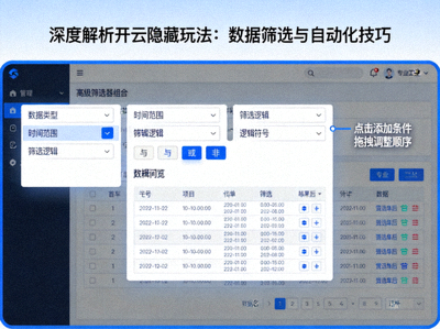 深度解析开云隐藏玩法：数据筛选与自动化技巧截图，展示高级筛选器组合界面