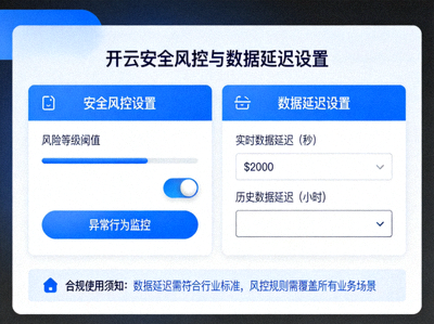 开云安全风控与数据延迟设置界面，强调合规使用