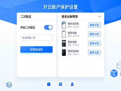 开云账户保护设置：二次验证与登录设备管理界面