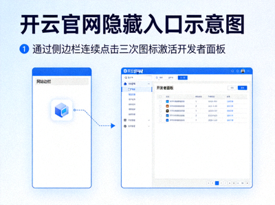 开云官网隐藏入口示意图：通过侧边栏连续点击三次图标激活开发者面板