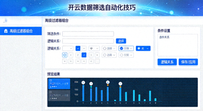 开云数据筛选自动化技巧界面，显示高级过滤器组合