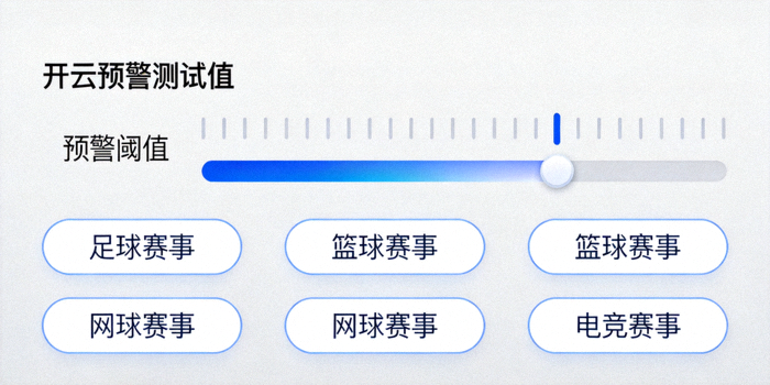 开云预警阈值设置面板，包含滑块调节与赛事筛选选项